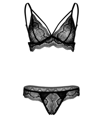 Bra and Crotchless Panty Black
