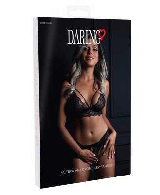 Bra and Crotchless Panty Black