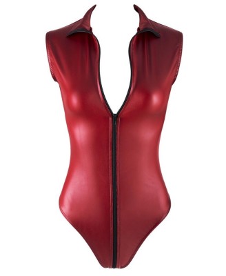 Cottelli Body Zip red XL - Czerwone Fetyszowe Body Wetlook