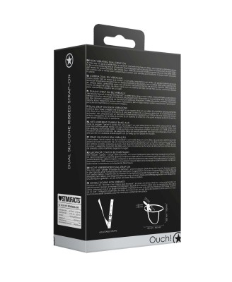 Ouch! - Dual Silicone Ribbed Strap-On - Adjustable - Black