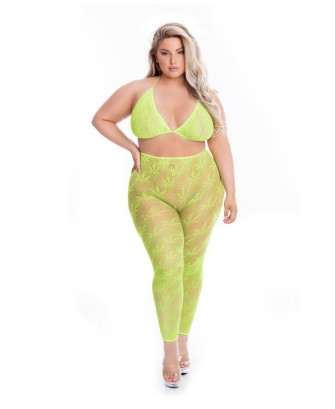 ALL ABOUT LEAF BRA SET GRN, PLUS SIZE