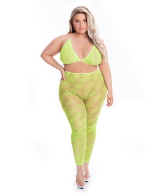 ALL ABOUT LEAF BRA SET GRN, PLUS SIZE