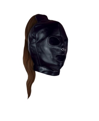 Mask with Brown Ponytail - Black