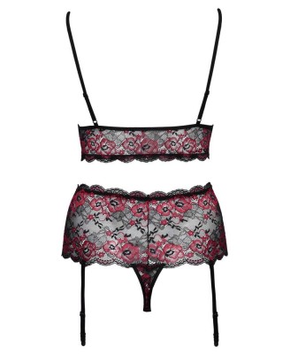 Cottelli Bra Set Pearl - Koronkowy Komplet Czarno/Czerwony - XL/2XL