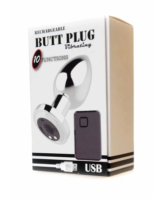Stymulator-Rechargeable Butt Plug Vibrator USB 10 Functions - Silver
