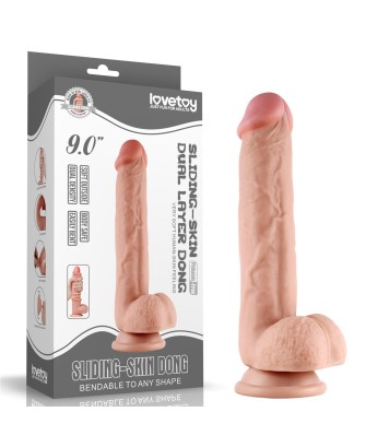 9.5'' Sliding Skin Dual Layer Dong - Realistyczne Cieliste Dildo z Przyssawką - 24 cm