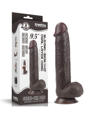 9.5'' Sliding Skin Dual Layer Dong - Czarne Realistyczne Dildo