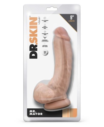 DR. SKIN MR. MAYOR 9 INCH DILDO WITH BALLS BEIGE