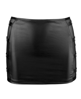 Cottelli Mini Skirt Buckles Czarna Lateksowa Spódnica Wetlook - M