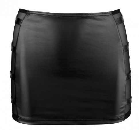 Cottelli Mini Skirt Buckles Czarna Lateksowa Spódnica Wetlook - M