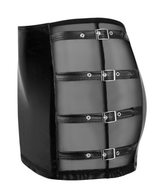 Cottelli Mini Skirt Buckles Czarna Lateksowa Spódnica Wetlook - M