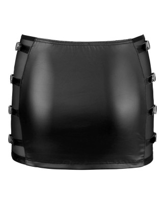 Cottelli Mini Skirt Buckles Czarna Lateksowa Spódnica Wetlook - M