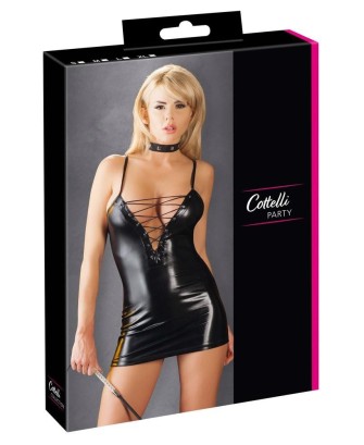 Cottelli Dress Czarna Sukienka Mini Wetlook - XL