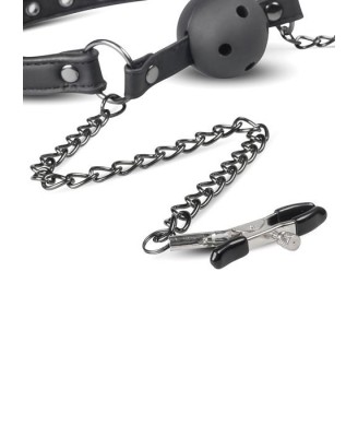 Knebel-Open Ball Gag With Nipple Clamps