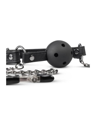 Knebel-Open Ball Gag With Nipple Clamps