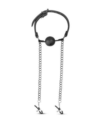 Knebel-Open Ball Gag With Nipple Clamps