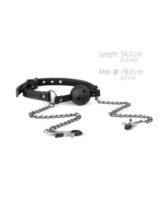 Knebel-Open Ball Gag With Nipple Clamps